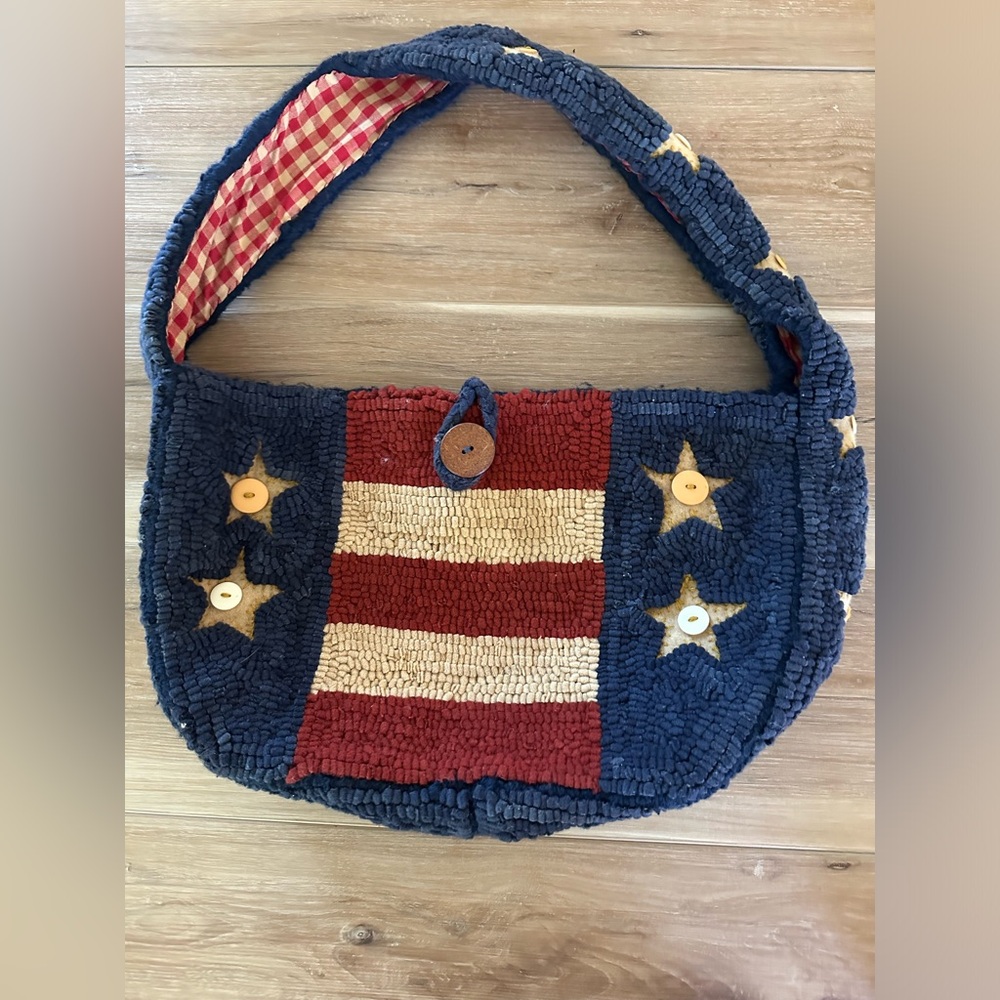Vintage Americana Latch Hook Purse Handcrafted